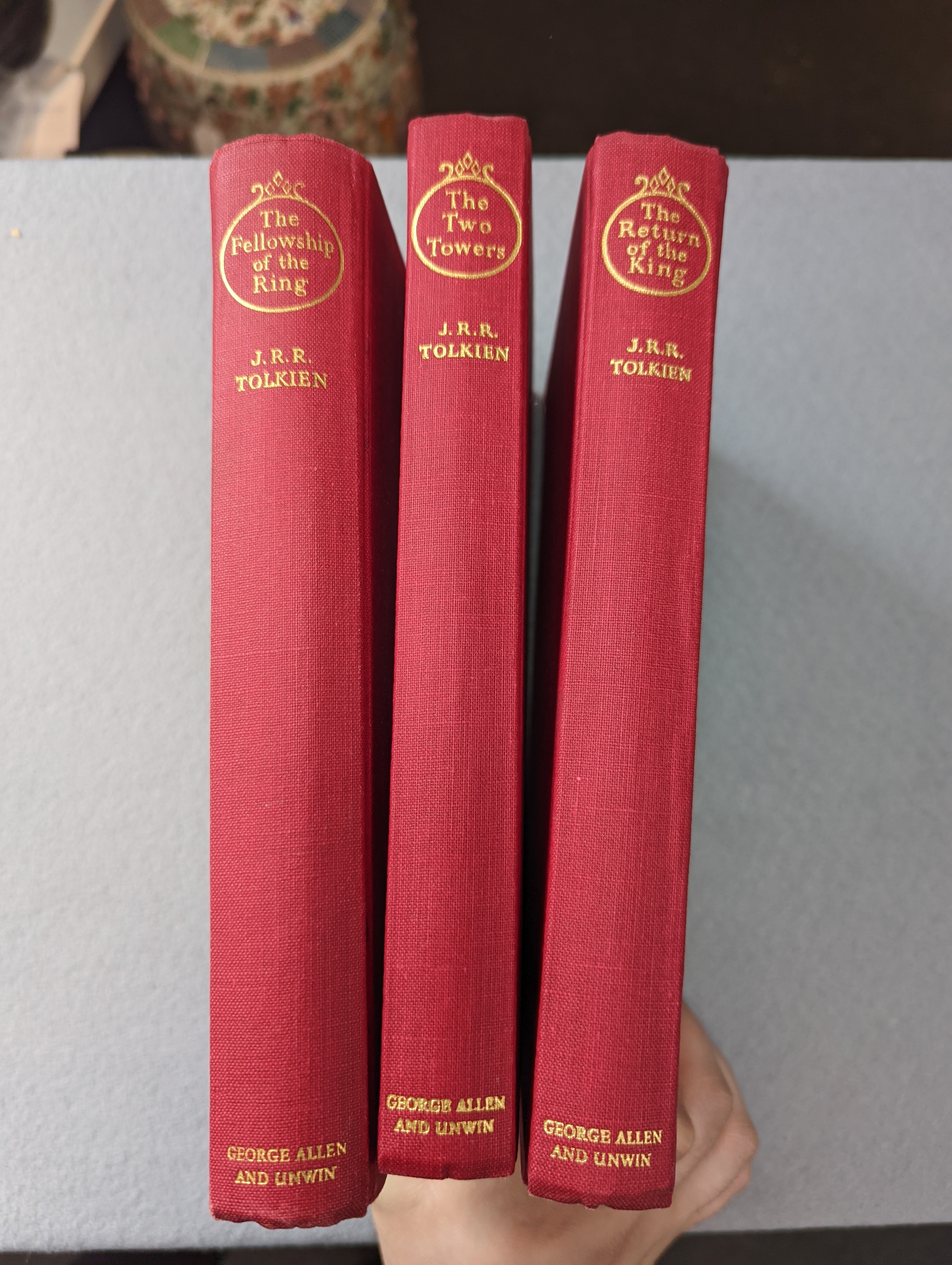 Tolkien, J.R.R - The Lord of the Rings, 3 vols, 8vo, all with d/j’s, 13th impression of Fellowship, 10th impressions of Towers and Return, London, George Allen and Unwin, London, 1963